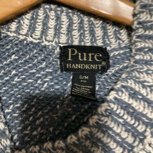 Womens S/M Pure Handknit Blue Asymm Sweater Cardigan Fisherman Hand Made Thick - Picture 3 of 13